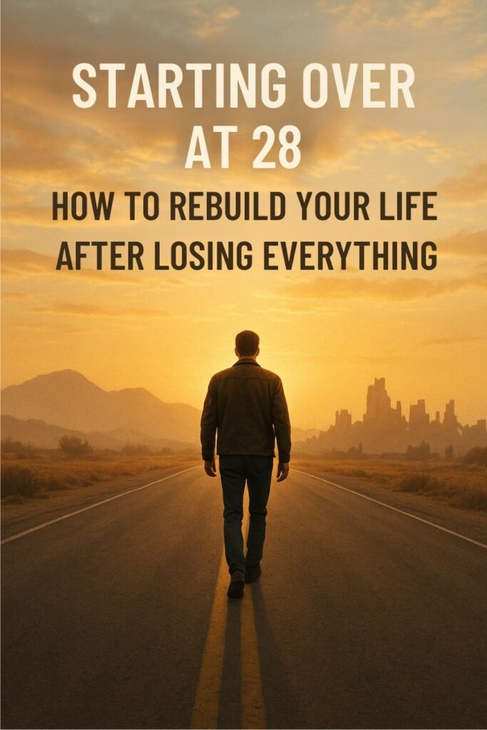 A man walking alone on an empty road at sunrise, symbolizing emotional healing and strength — representing how to rebuild your life after losing everything.