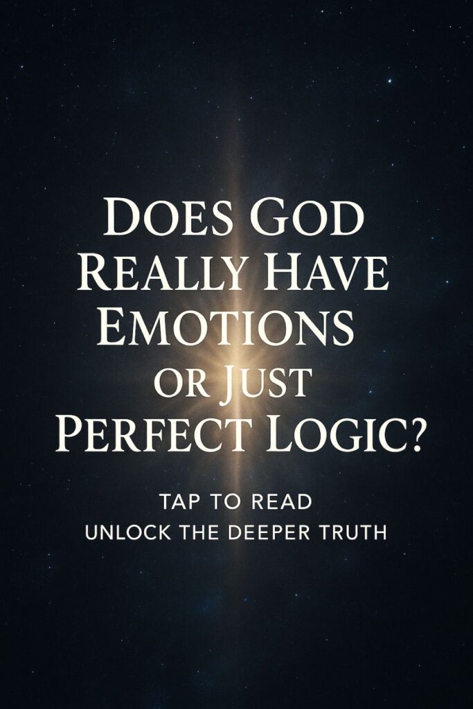 Illustration depicting the concept: Does God really have emotions or just perfect logic? — a visual comparison of divine emotion and logic through cosmic symbolism.
