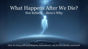 A symbolic thumbnail showing a soul leaving the body under a starry sky, with the title “What Happens After We Die? Not Rebirth – Here’s Why” and a message for truth-seekers only.
