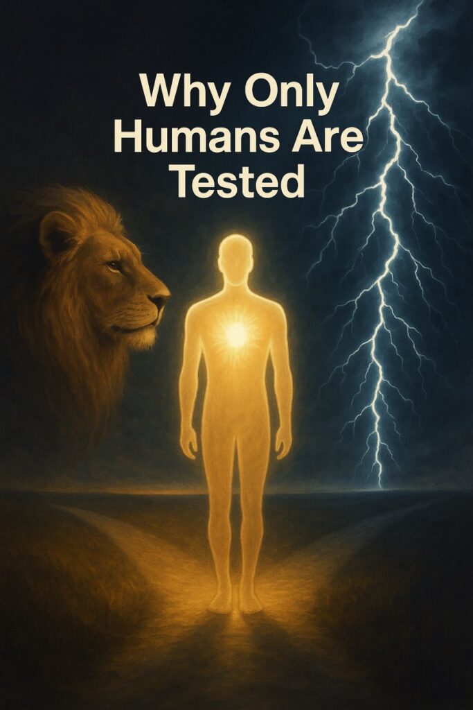 Why only humans are tested – concept showing human free will and spiritual choice.