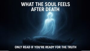 A glowing soul rising from a lifeless body, visually representing what the soul feels after death in a spiritual and timeless dimension.